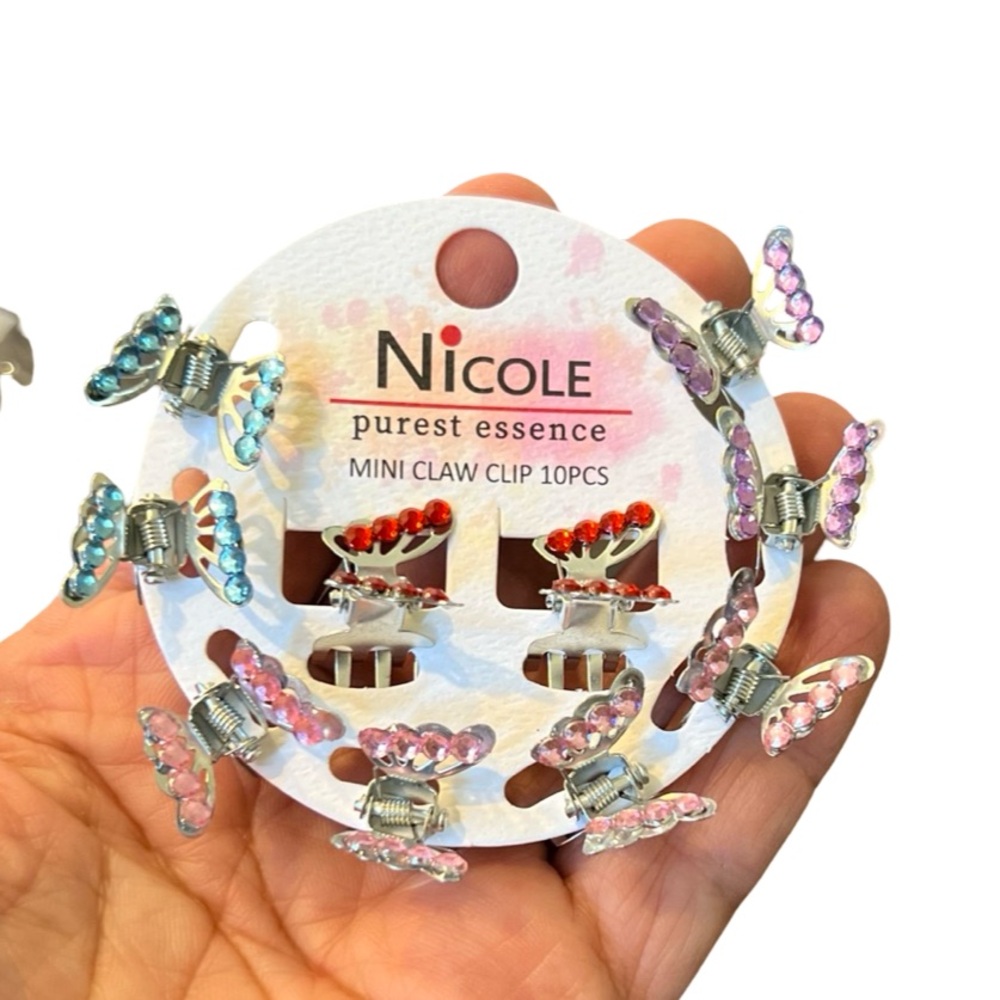 Nicole Shimmering Silver Hair Clips Claw 10 pc Set
